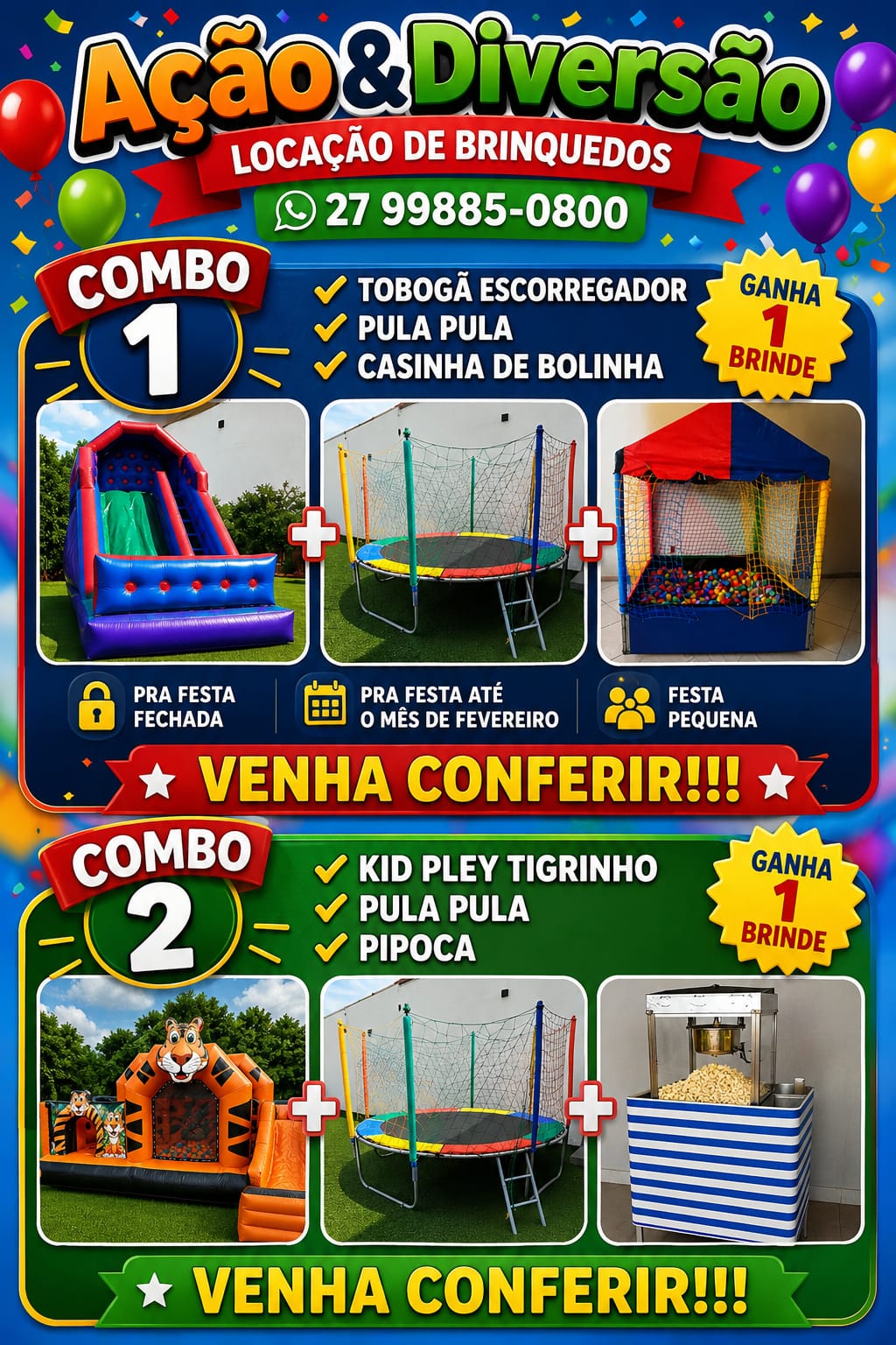 Aluguel de Pula Pula + Casinha de Bolinhas + Tobogã