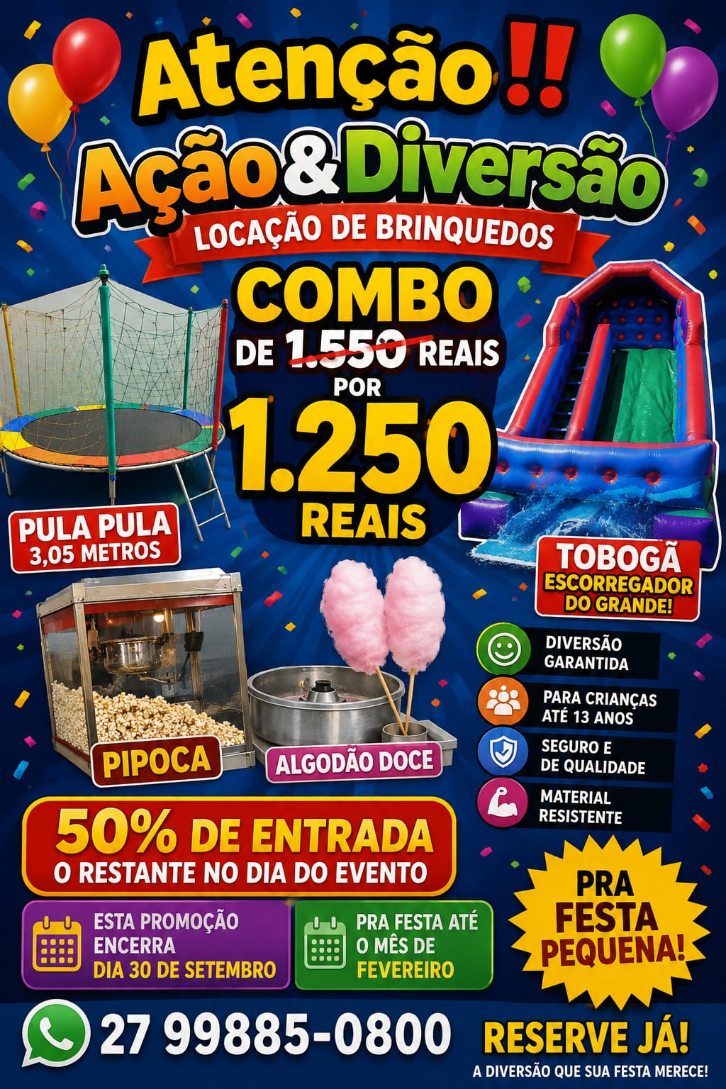 Aluguel de Pula Pula + Pipoca + Tobogã