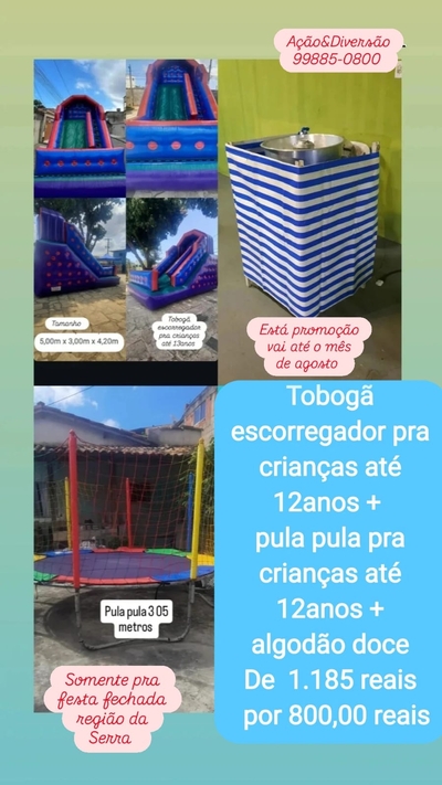 Aluguel de Tobogã + Pula Pula + Algodão Doce