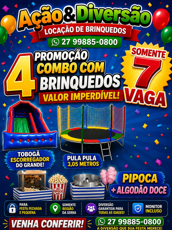 Aluguel de Tobogã+ Pula Pula + Pipoca + Algodão Doce