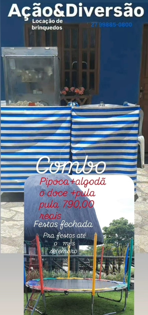 Combo Aluguel de Algodão Doce, Pipoca e Pula Pula