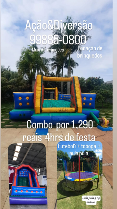 Combo Aluguel de Futebol de Sabão, Tobogã e Pula Pula