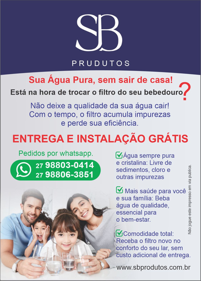 Trocamos o filtro do seu bebedouro entrega e inst.