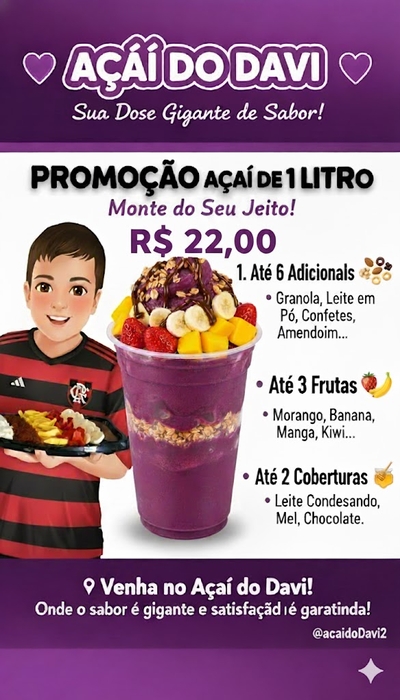 Açaí de 1 Litro R$ 22,00